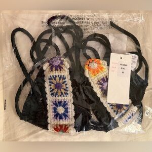 NWT Black Crochet Bikini Top/ Bra Top with Colorful Accents
